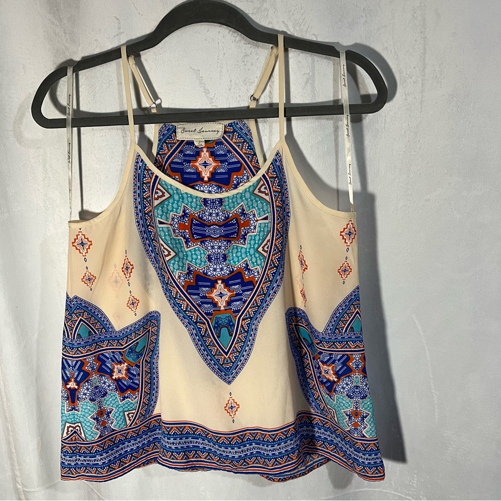 Sweet Journey Vibrant Color Print Decor Translucent Tank Top‎ Blouse Small